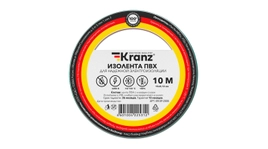 Изоляционная лента ПВХ от Kranz толщиной 0,13 и шириной 15 мм, катушка (рулон) длина 10 м, зелёного цвета – картинка.
