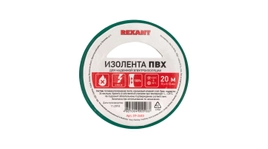 Изоляционная лента ПВХ от Rexant толщиной 0,13 и шириной 15 мм, катушка (рулон) длина 20 м, зелёного цвета – картинка.